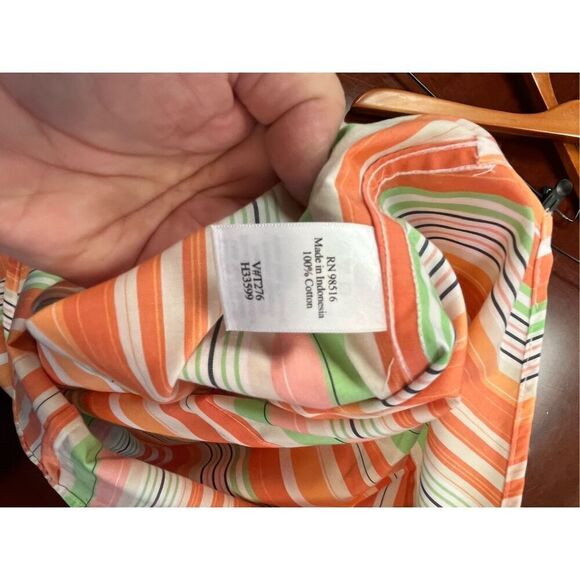 Coldwater Creek Orange & Green Stripe Wrinkle Resistant Button Down Shirt sz PM - Picture 6 of 6